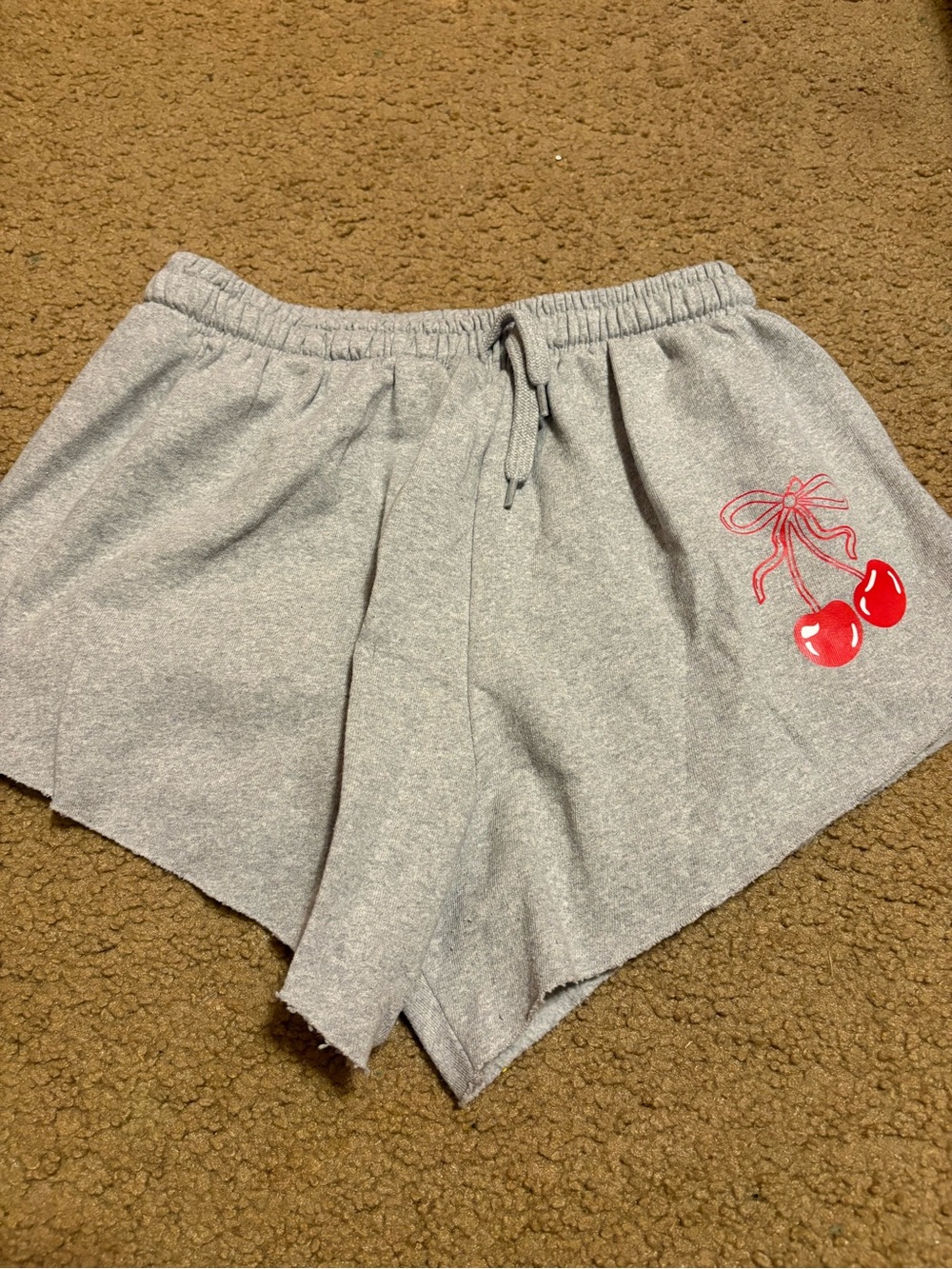 Chemistry Heather Gray Athletic Shorts with Red Cherry Accent